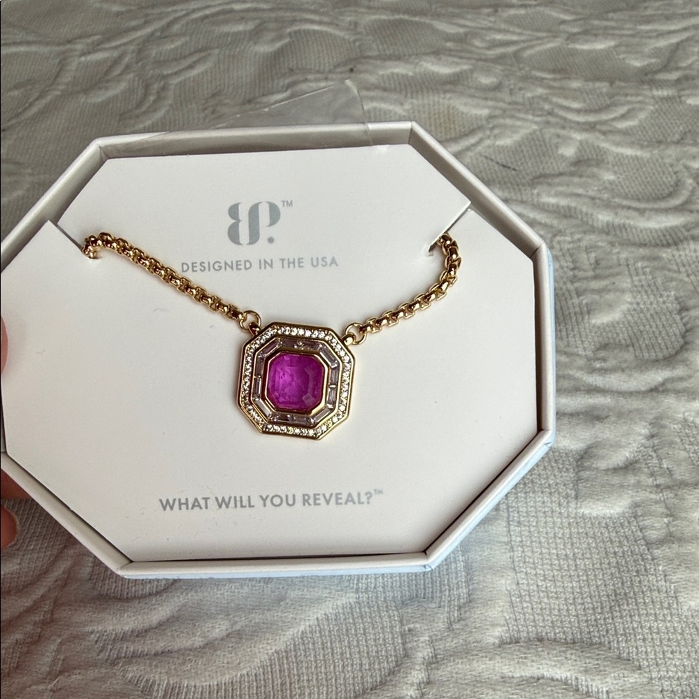 BP Gold Necklace with Pink Gem